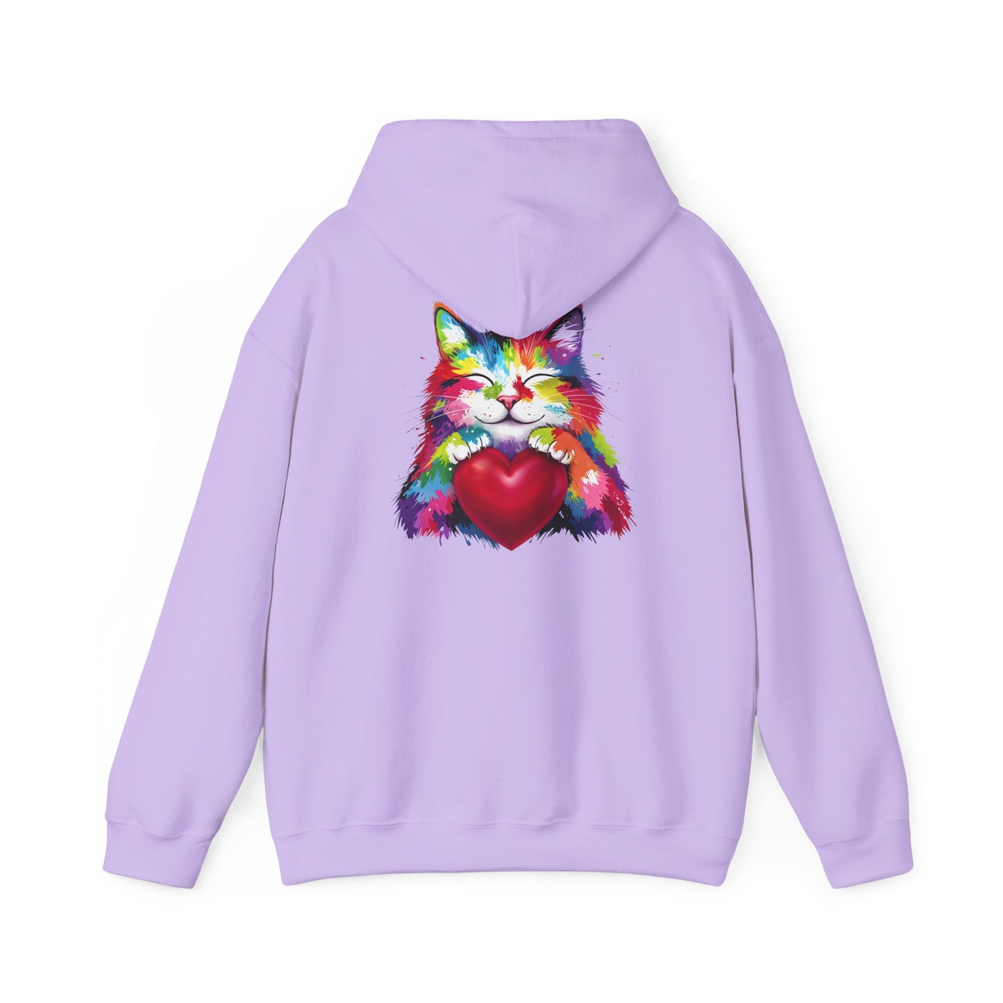 Colorful Cat Heart Hoodie - Cozy Unisex Sweatshirt for Cat Lovers