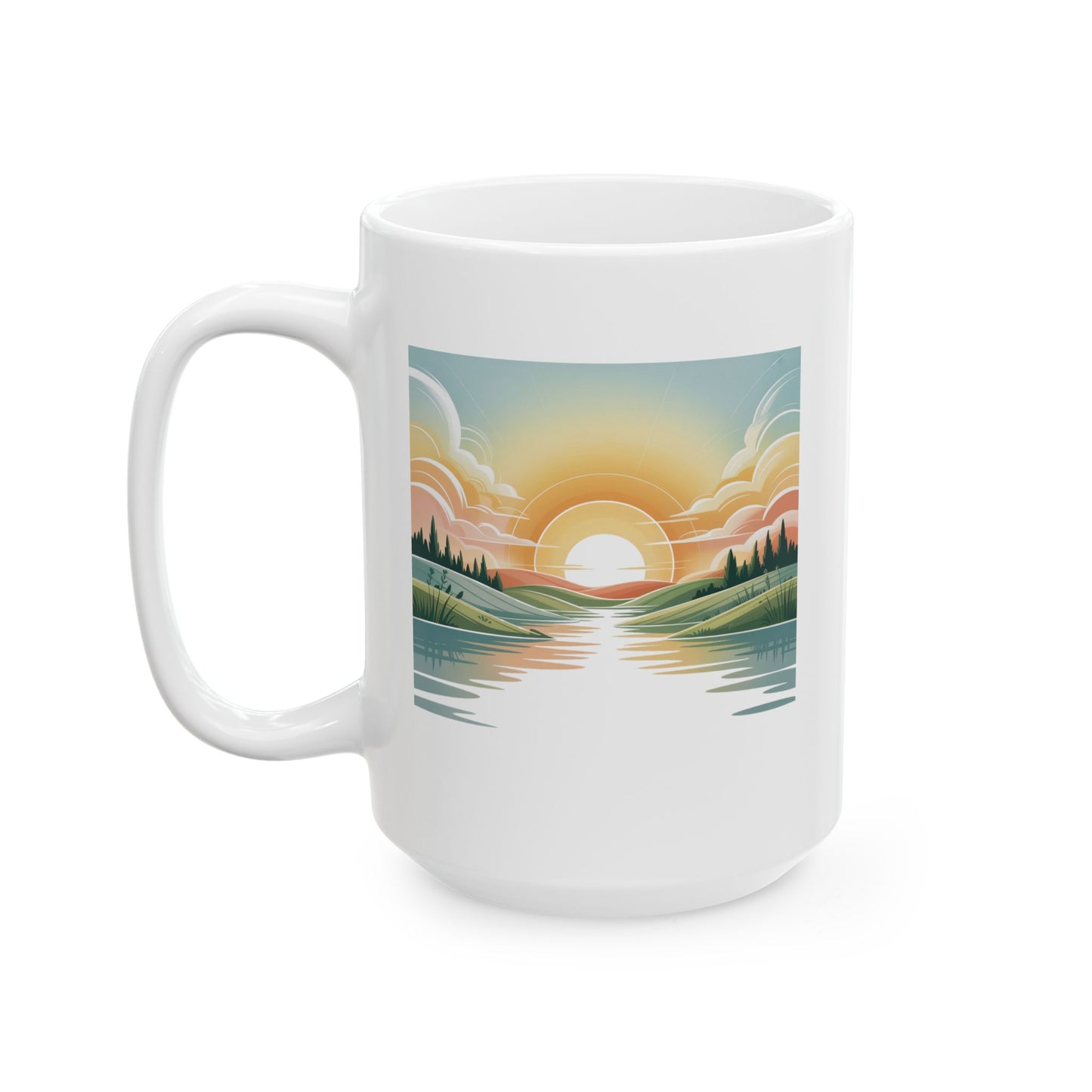 Sunrise Landscape Ceramic Mug, 15 oz – Minimalist Calm Coffee Cup for Therapy Offices, Mental Health Spaces, and Daily Rituals by Lair Gadgets