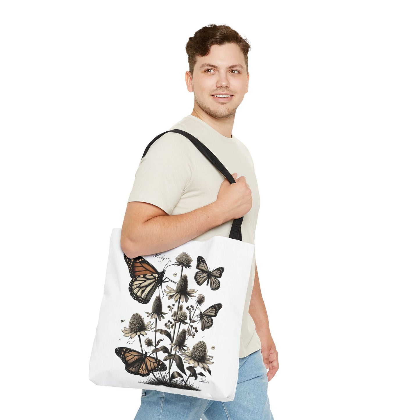 Butterfly Garden Tote Bag - Floral AOP Design, Eco-friendly, Everyday Use, Gift for Nature Lovers, Ideal for Shopping & Travel