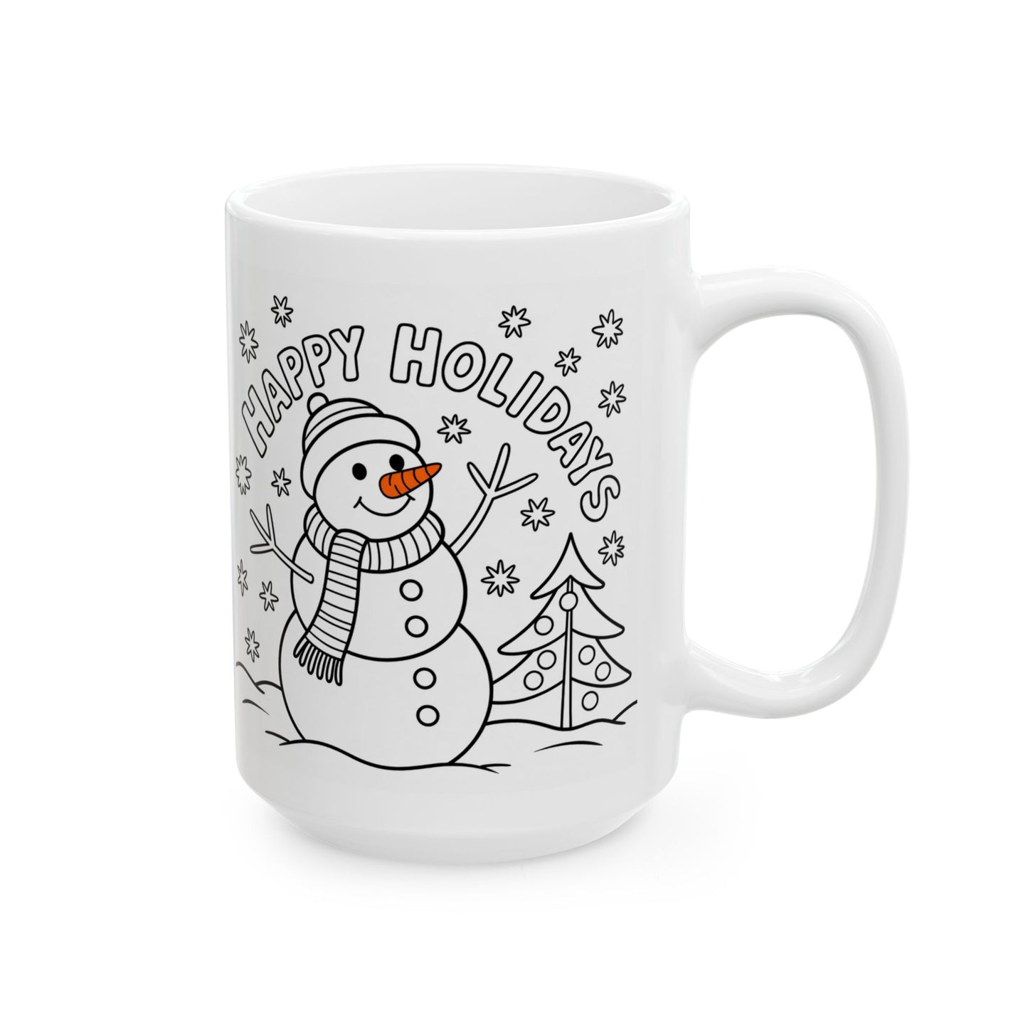 Happy Holidays Snowman Mug by Lair Gadgets – 15 oz White Ceramic Coffee Cup with Festive Winter Design