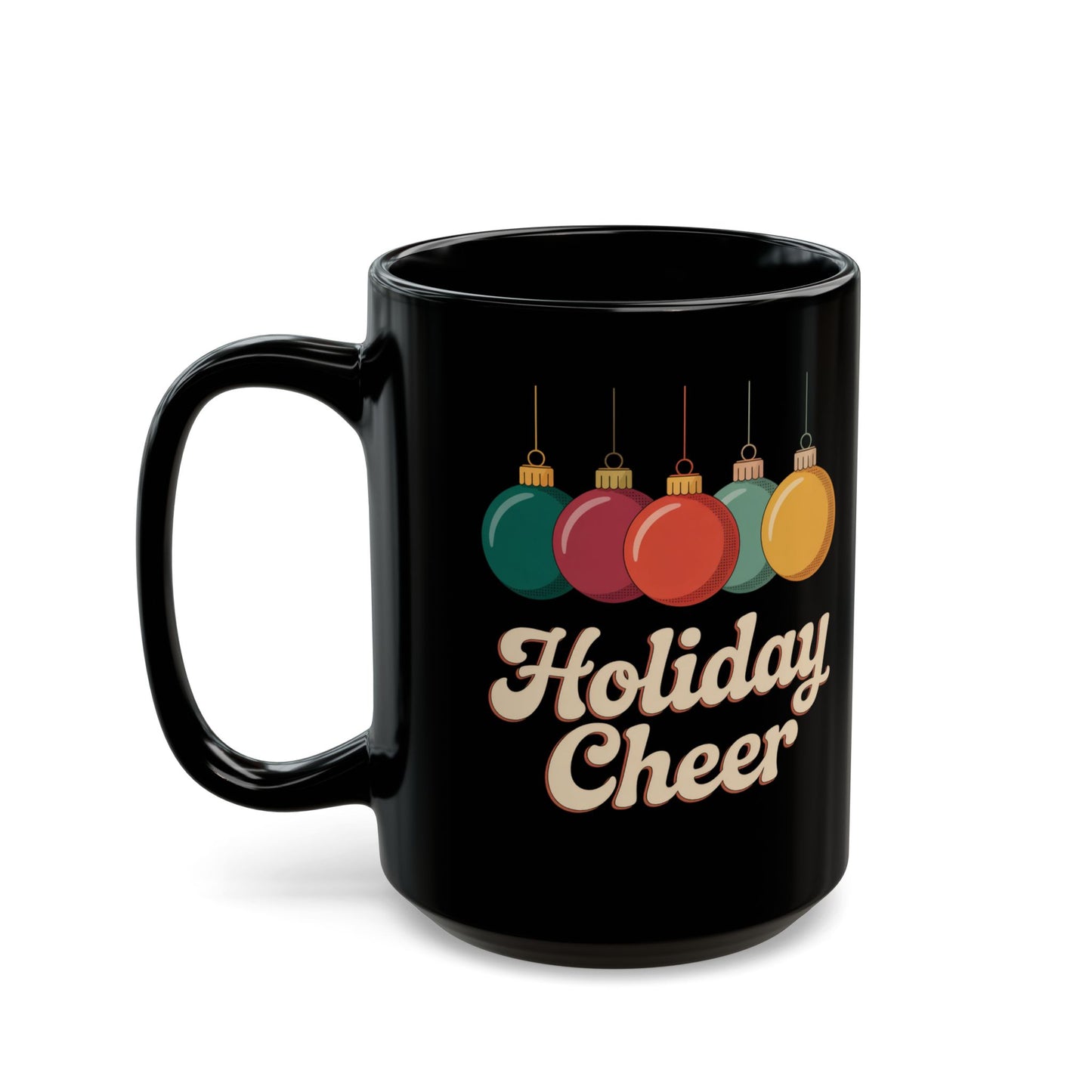 Black Holiday Cheer Mug - Perfect for festive coffee lovers, Christmas gift, cozy mornings, holiday parties, hot beverages