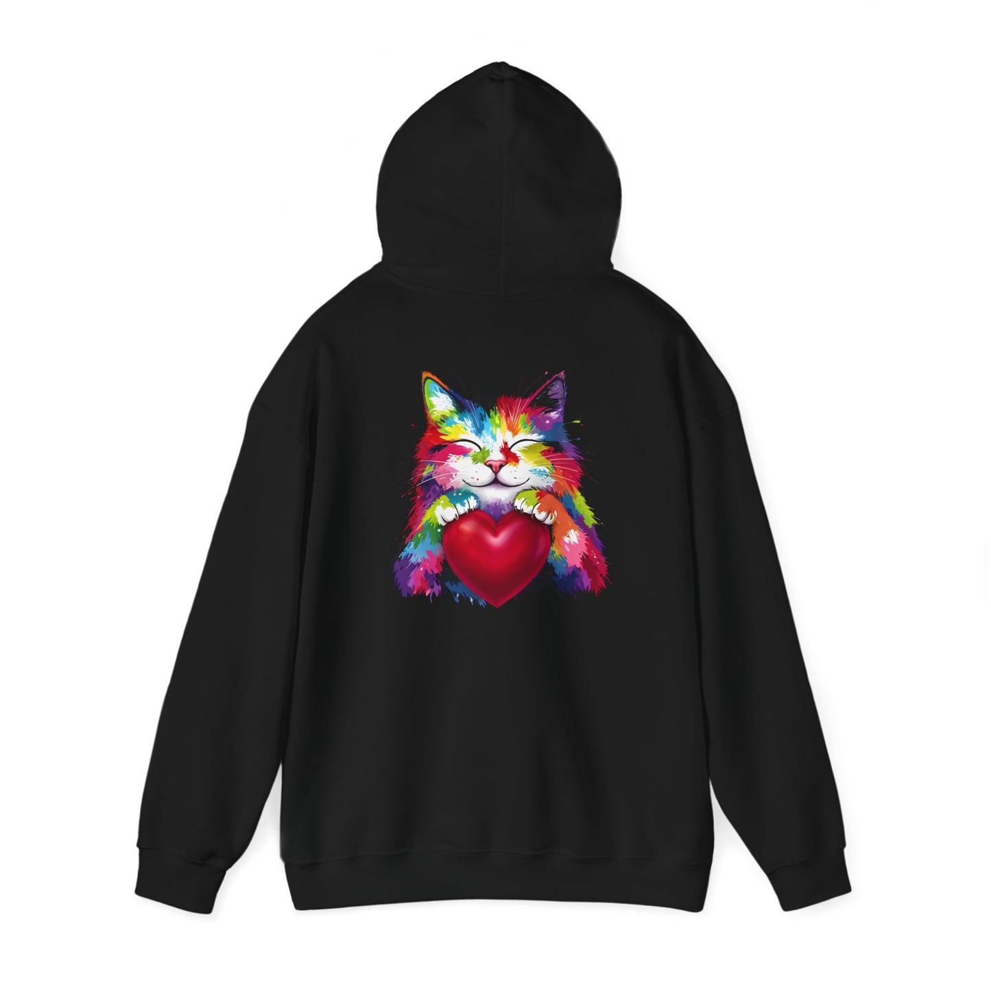 Colorful Cat Heart Hoodie - Cozy Unisex Sweatshirt for Cat Lovers