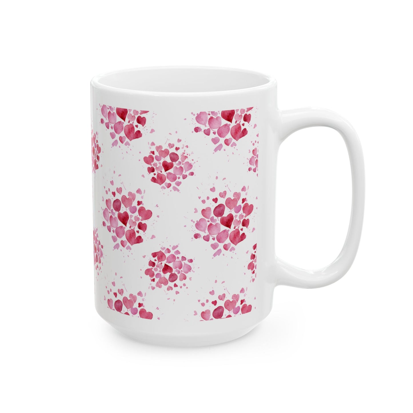 Heart Cluster Ceramic Mug — Pink Watercolor (15oz)- Score 77