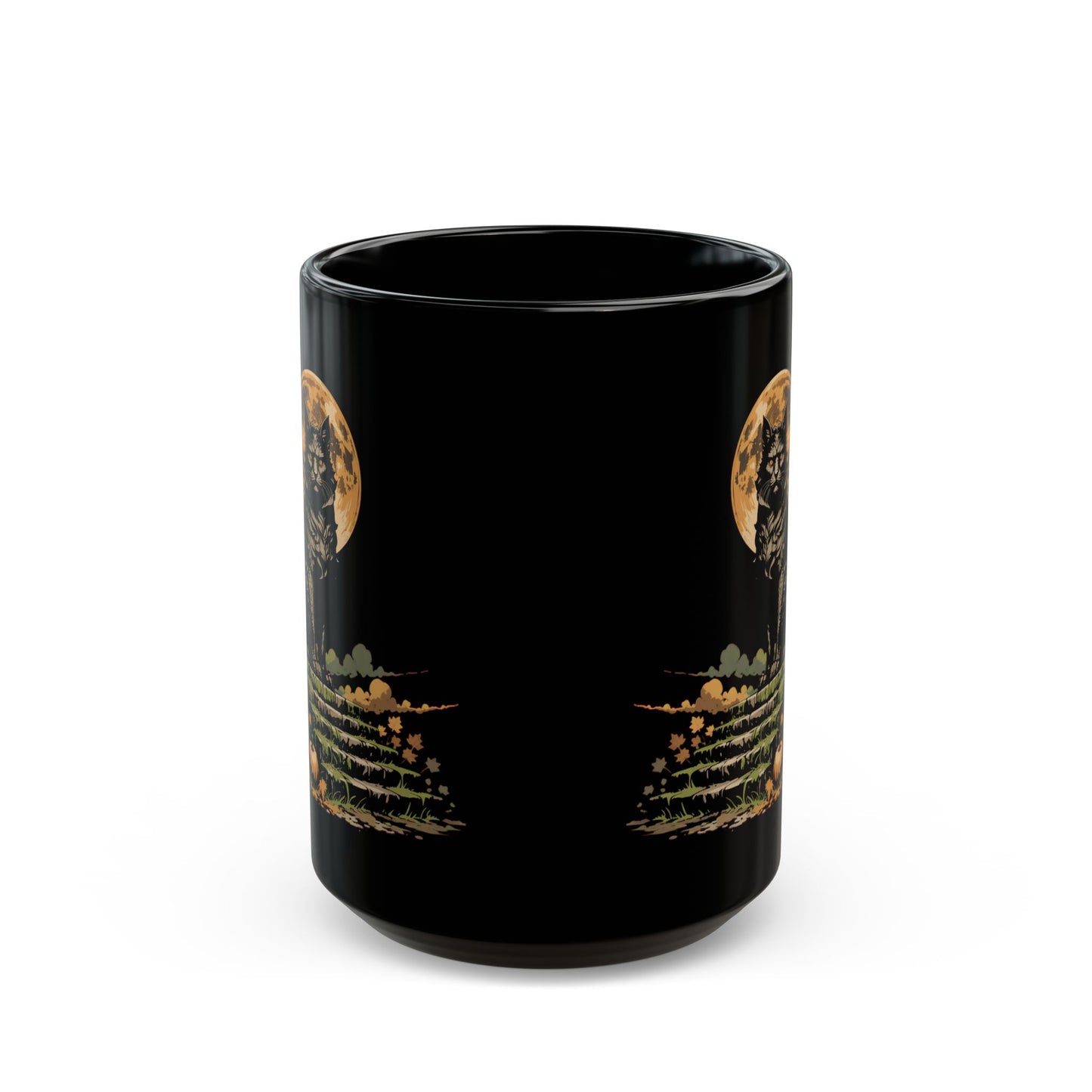 Side view black cat style Black Mug (15oz)