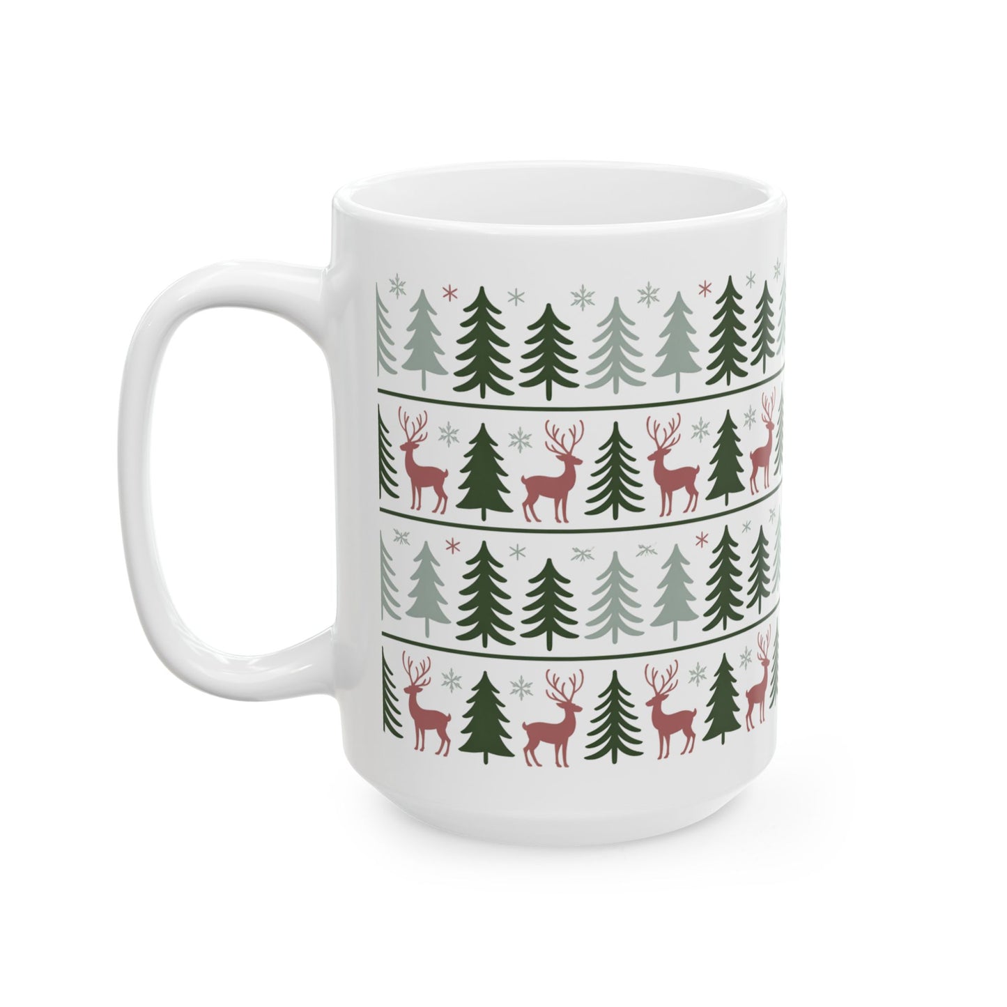 Festive Holiday Mug, Reindeer Design, Christmas Gift, Cozy Winter Vibes, Ceramic Coffee Cup, 11oz 15oz Options