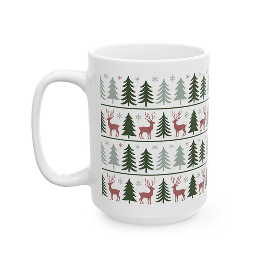 Festive Holiday Mug, Reindeer Design, Christmas Gift, Cozy Winter Vibes, Ceramic Coffee Cup, 11oz 15oz Options