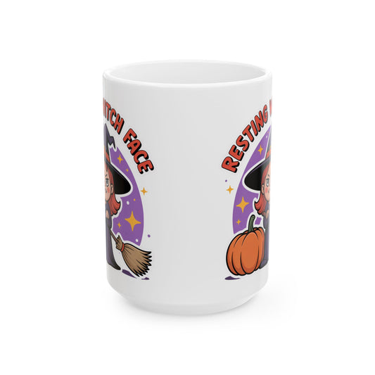 Halloween Witch Face Mug, Cute Witch Coffee Cup, Resting Witch Face Tea Mug, Spooky Fall Gift, Witchcraft Lover's Mug