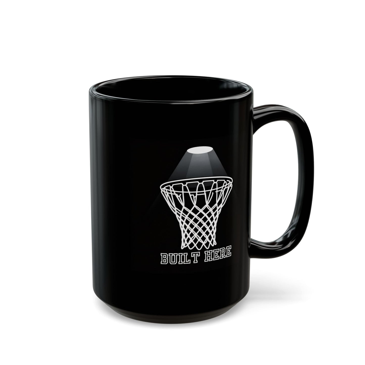 Basketball Hoop Black Mug — 'Built Here' Court Pride Coffee Cup (15oz)