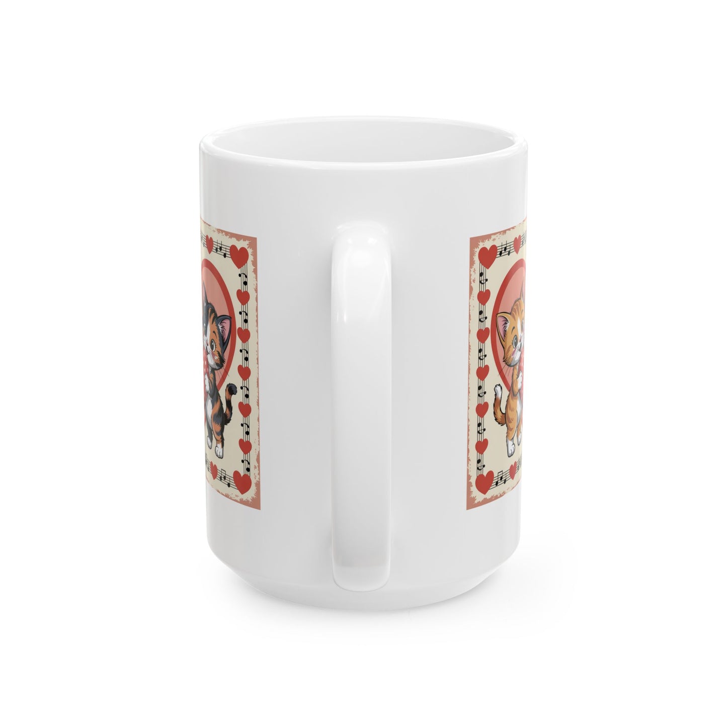 Valentine Coffee Mug with Cute Kittens Holding Heart Design, 15 oz White Ceramic Coffee Mug, Retro Cat Lover Gift Mug — Cute Kittens Holding Heart