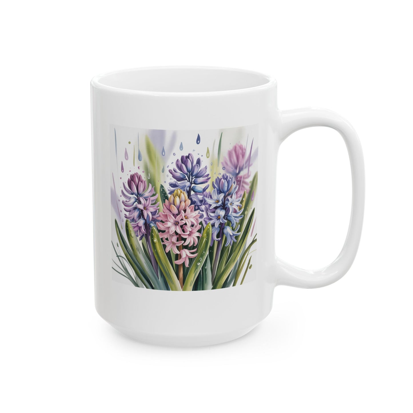 Floral Coffee Mug with Watercolor Spring Flower Design, Painterly Botanical Artwork, 15 oz White Ceramic Mug for Home or Office Use — by Lair Gadgets