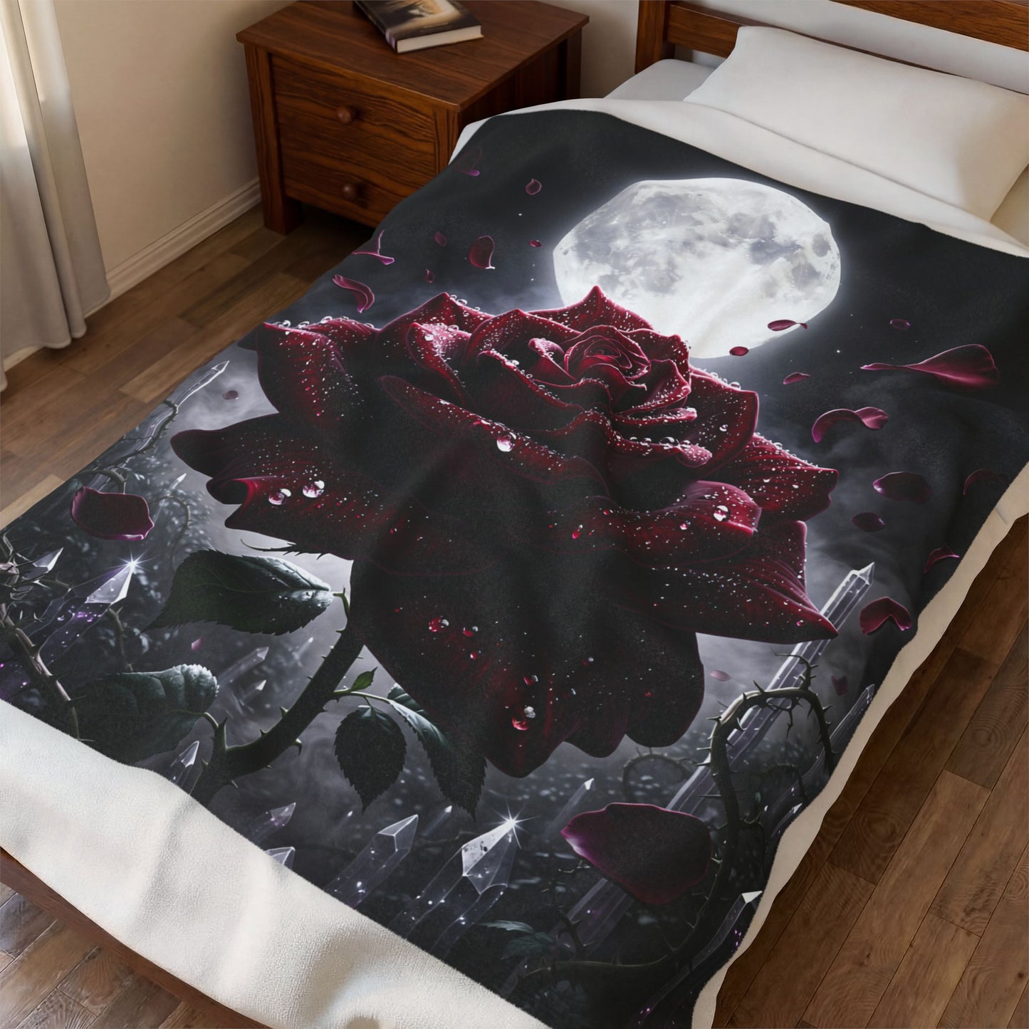 Rose Throw Blanket – Gothic Floral Plush Blanket for Couch Bed Sofa – Dark Romance Decor – Crimson Moon Bloom by Lair Gadgets