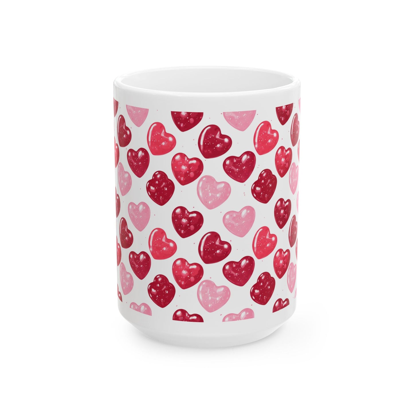 Heart Pattern Ceramic Mug – Pink & Red (15oz)- Score 84
