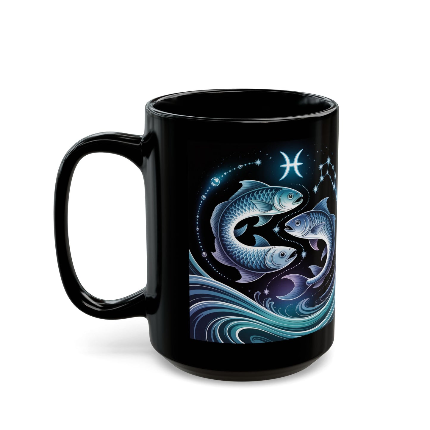 Pisces Zodiac Mug - Black Astrology Coffee Cup, Perfect Gift for Fish Lovers, Birthday, Astrology Enthusiasts, Home Decor, 11oz, 15oz