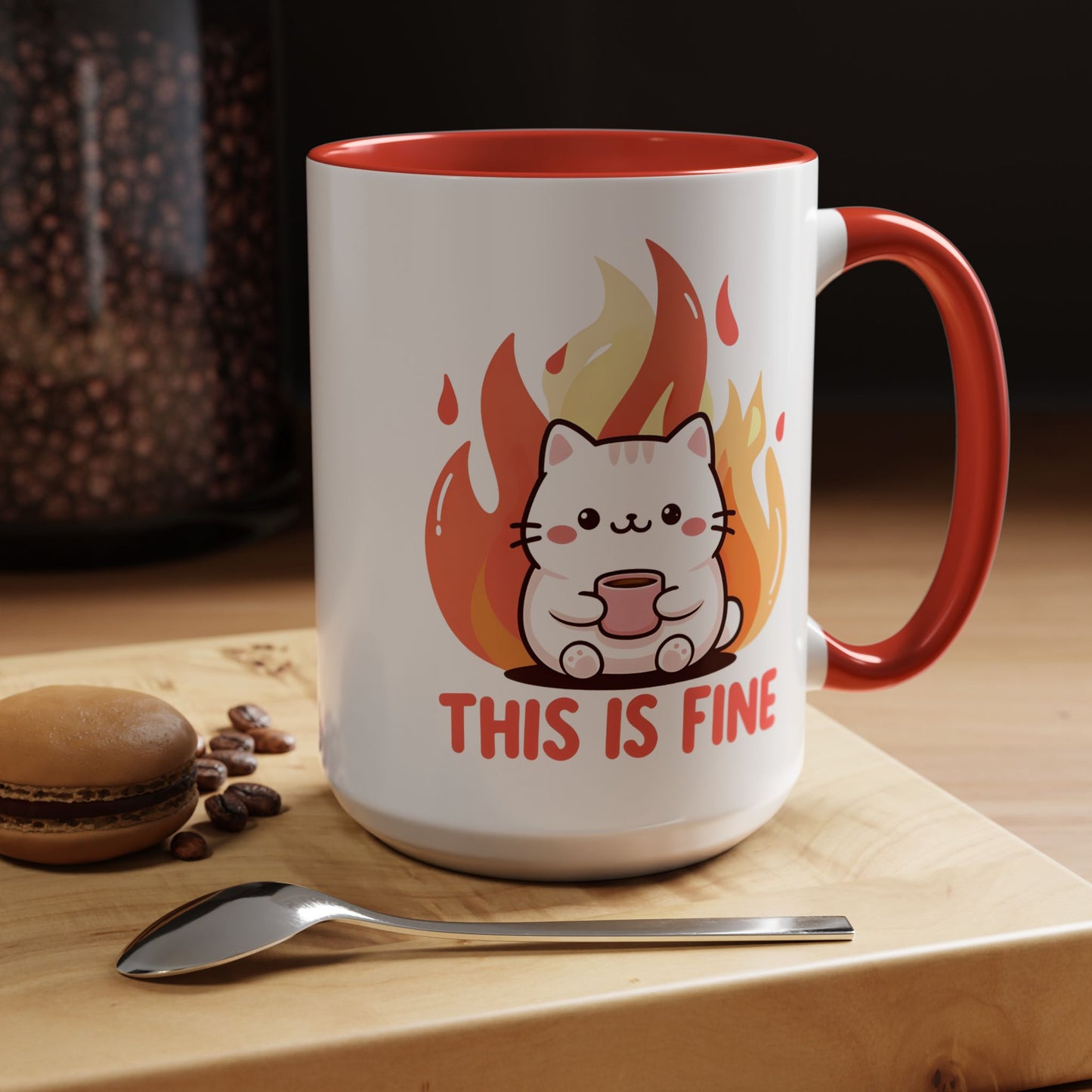 Cute Cat This Is Fine Coffee Mug - Accent Design  15oz