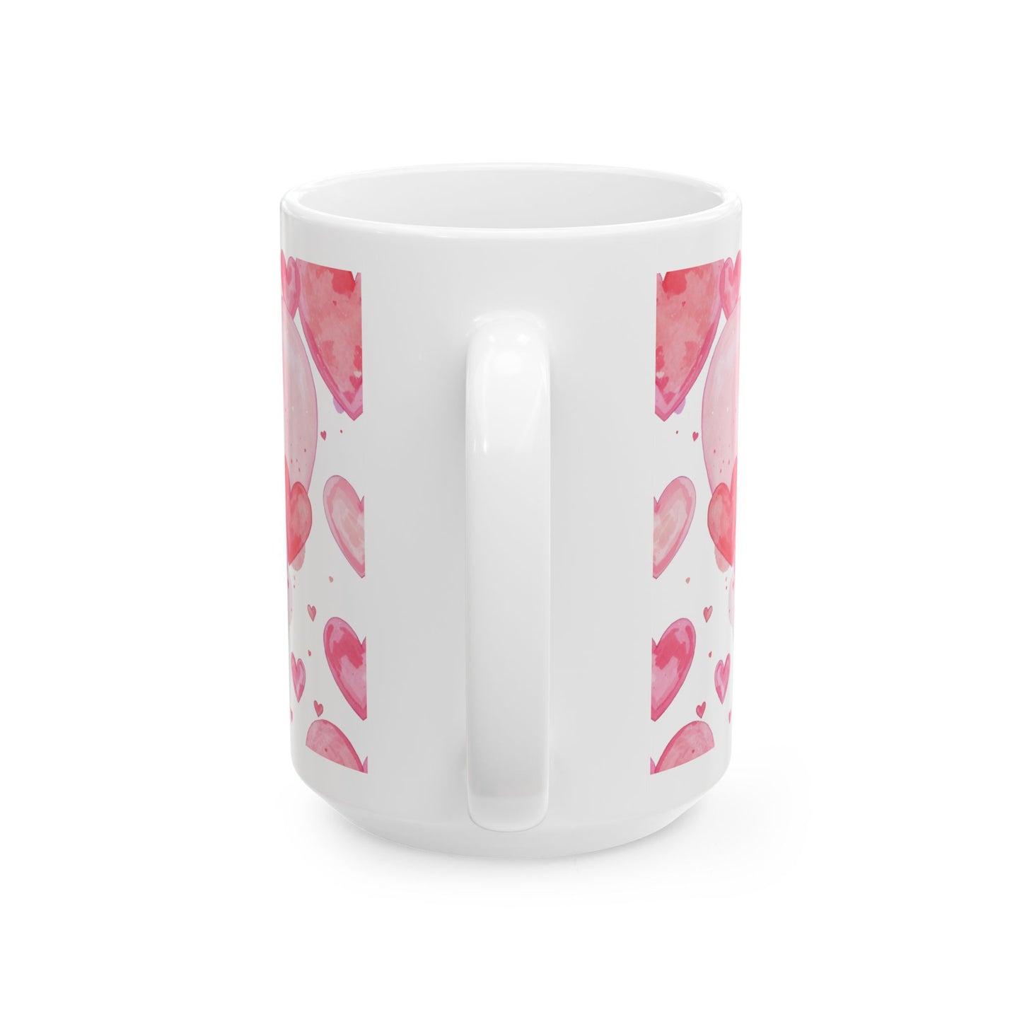 Cute Pink Aesthetic Coffee Mug 15oz Watercolor Heart Design by Lair Gadgets Ceramic Mug, (15oz)