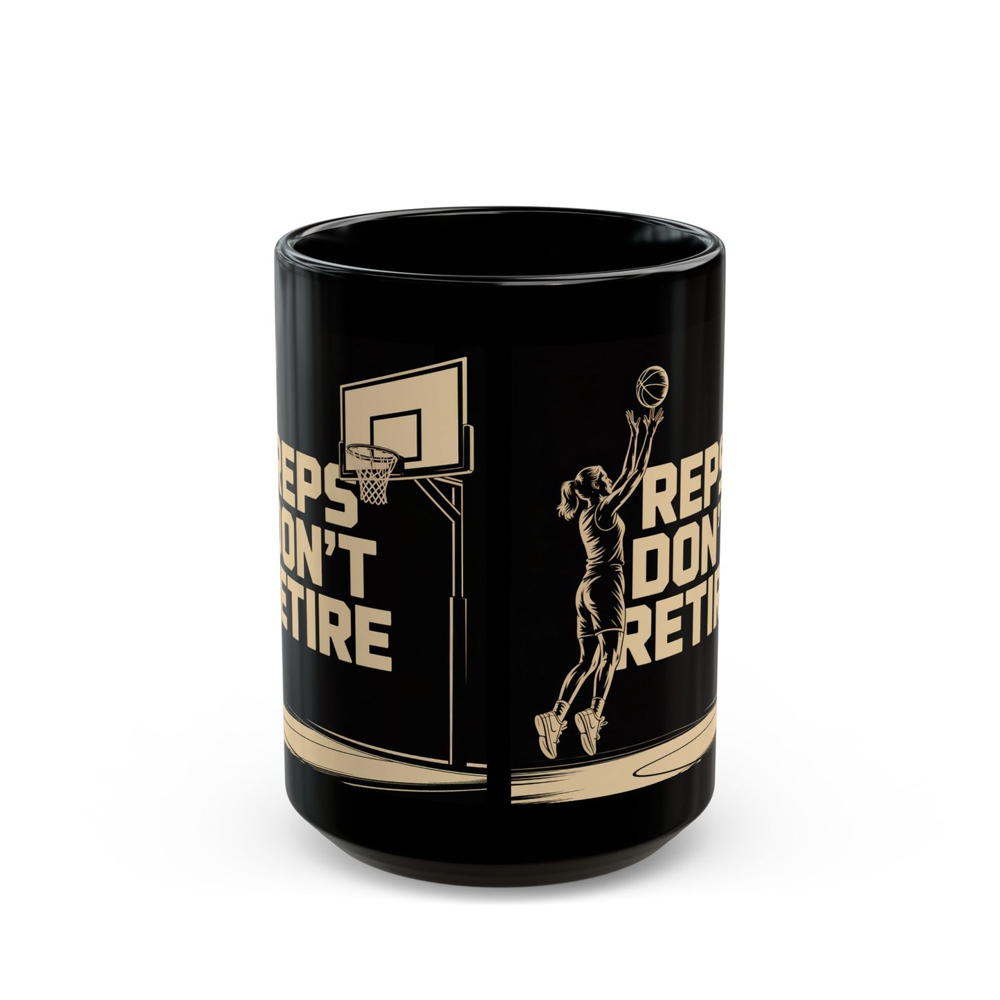 Basketball 'Reps Don't Retire' Black Coffee Mug ( 15oz)