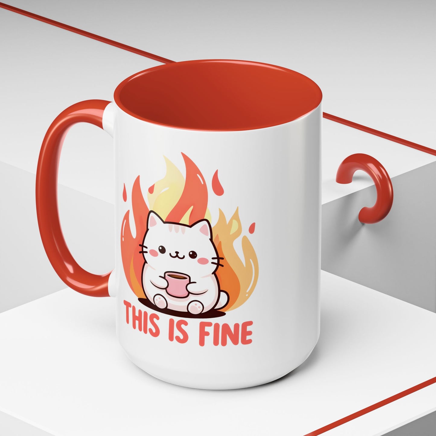 Cute Cat This Is Fine Coffee Mug - Accent Design  15oz