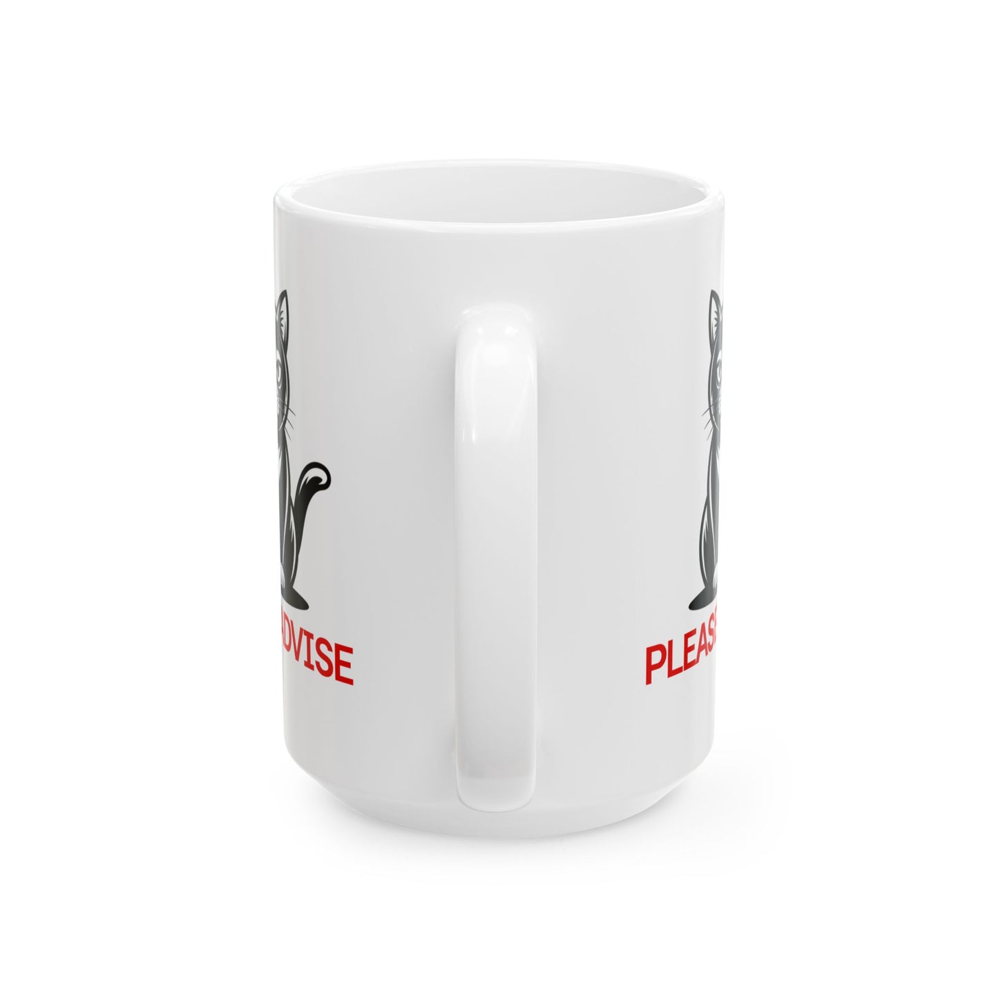 Funny Office Cat Coffee Mug – Sarcastic Work Desk Mug for Office & Home – “Please Advise” Design