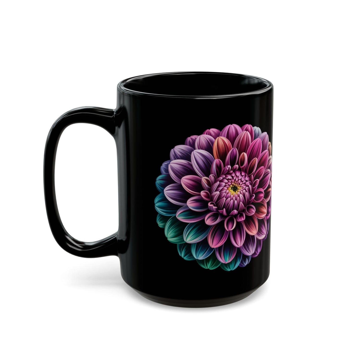 Dahlia Bloom Black Mug (15oz)