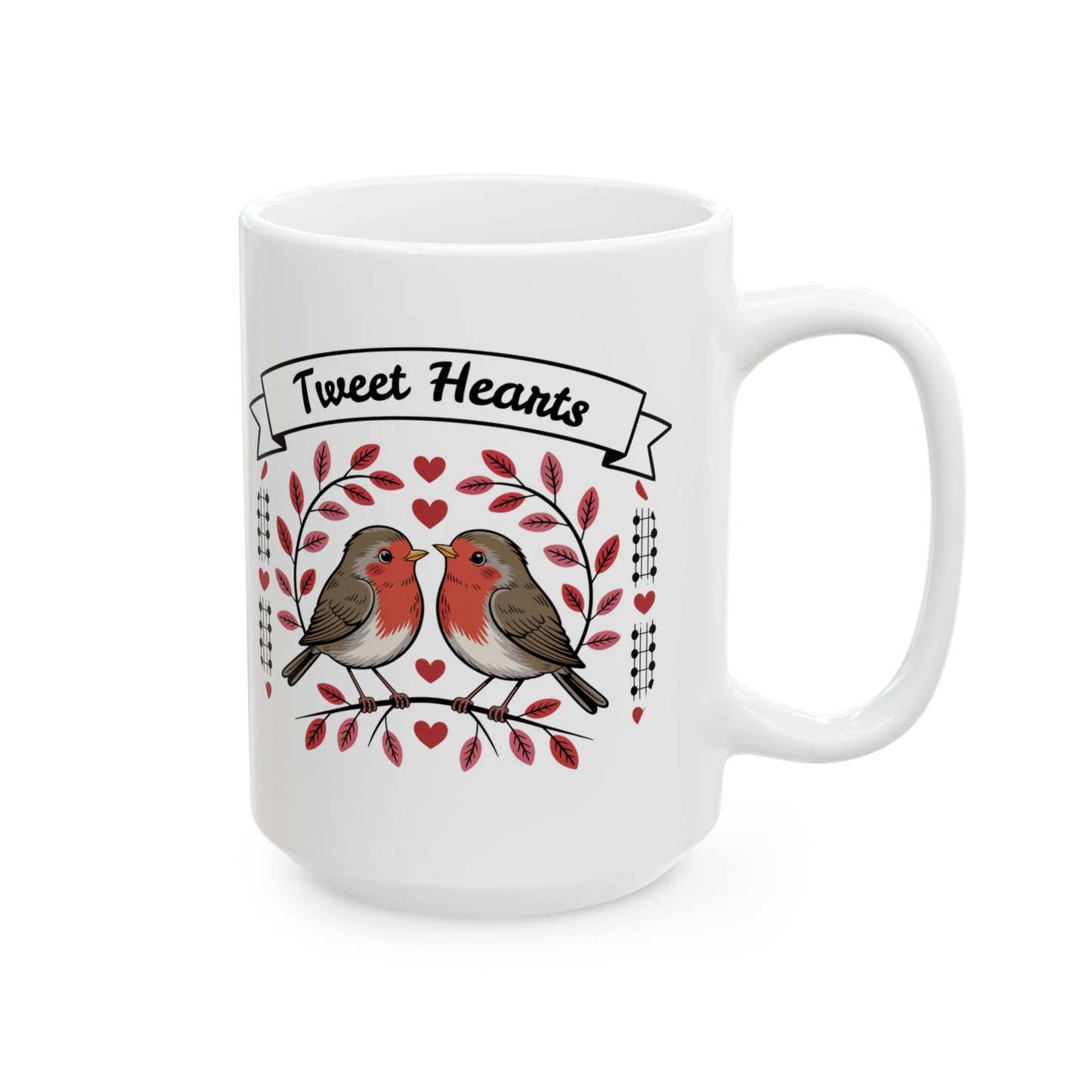 Robin Bird Ceramic Mug — 'Tweet Hearts' - Score 84