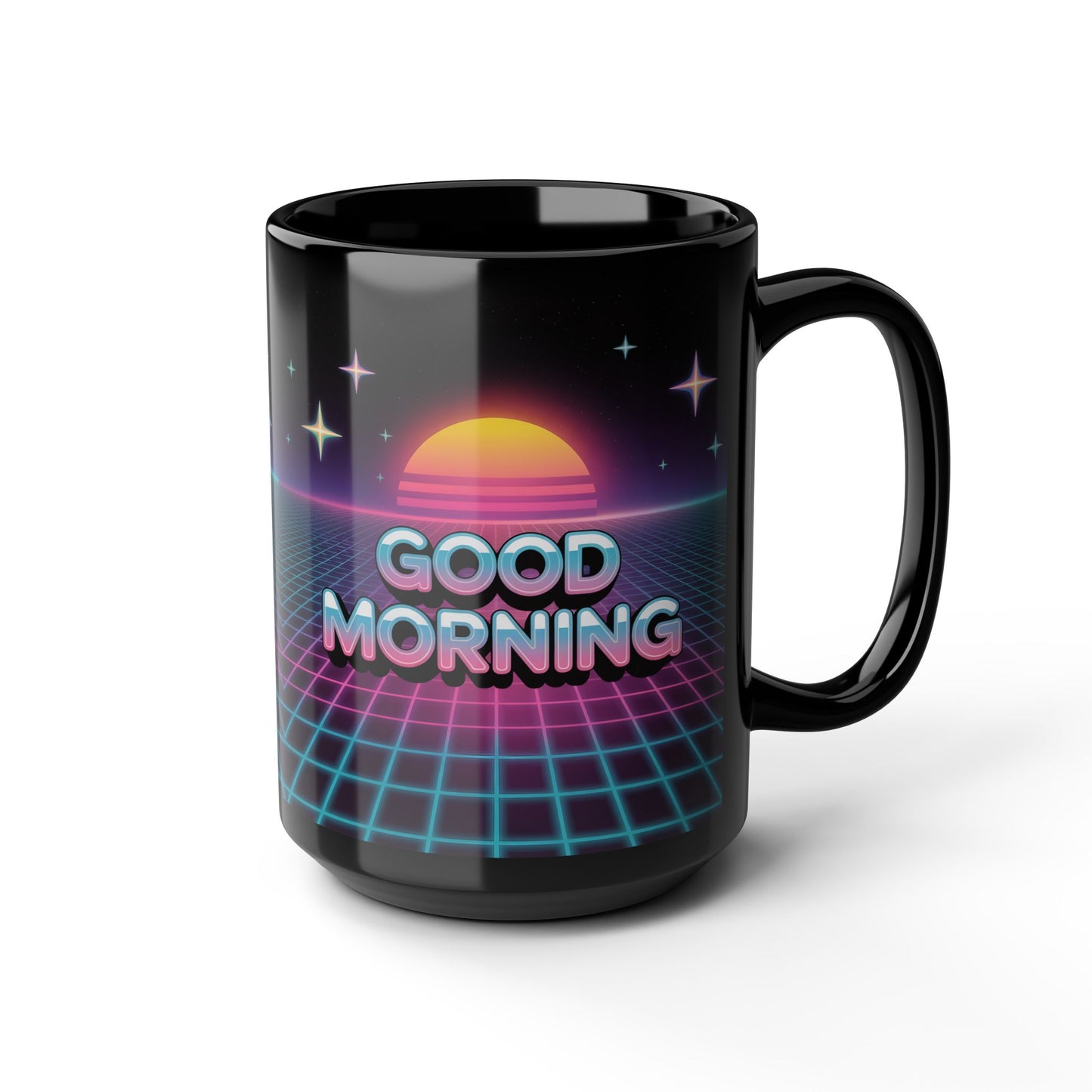Retro Good Morning Mug - Black Coffee Cup, Gift for Coffee Lovers, 80s Aesthetic, Daily Motivation, Office Decor