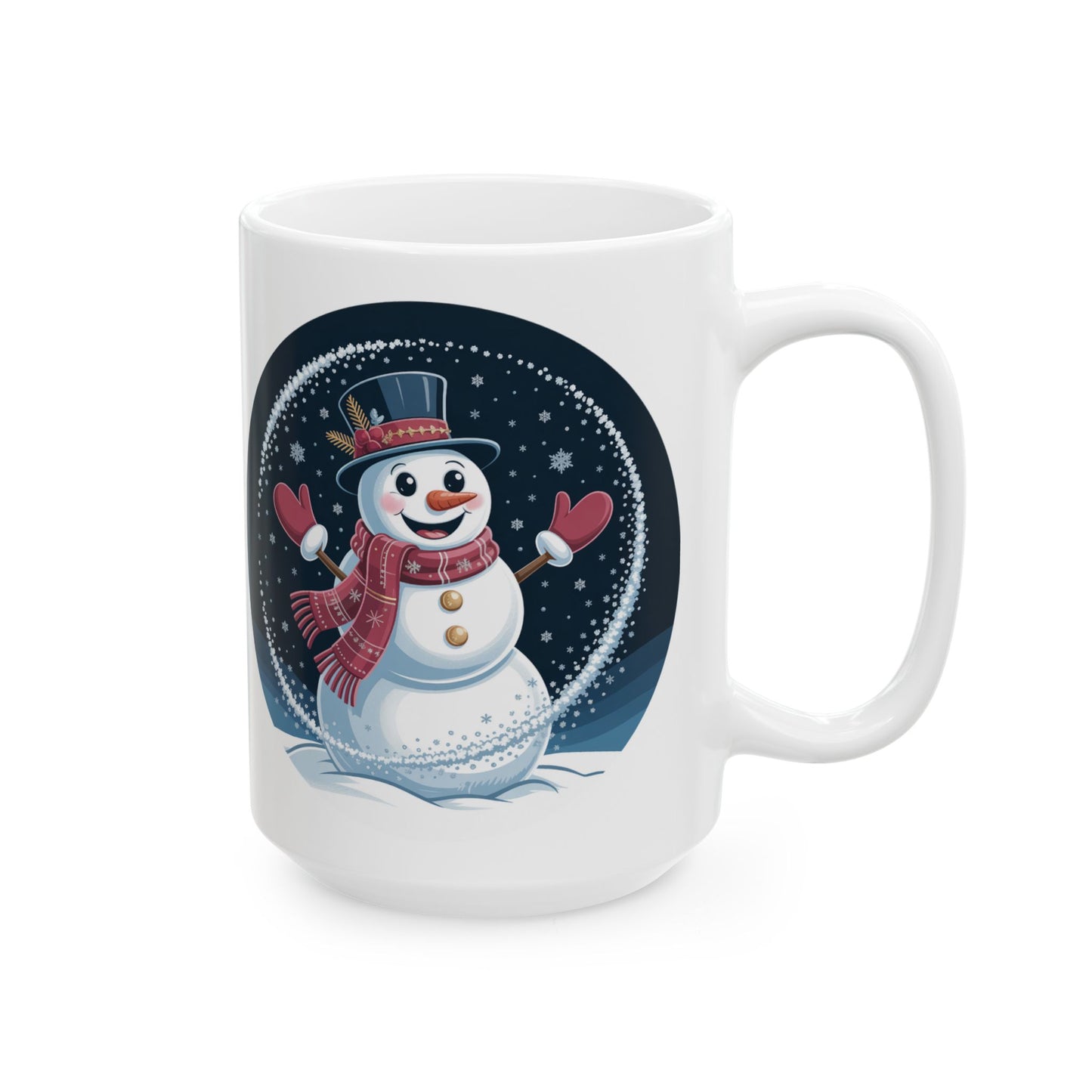 Snowy Cheer Snowman Mug by Lair Gadgets – 15 oz White Ceramic Coffee Cup with Festive Winter Scene