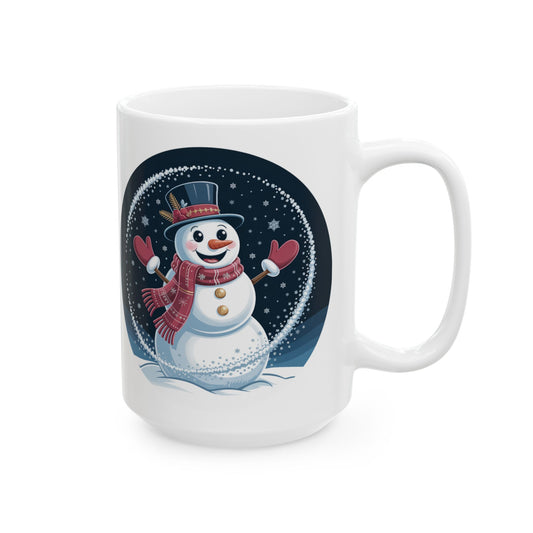 Snowy Cheer Snowman Mug by Lair Gadgets – 15 oz White Ceramic Coffee Cup with Festive Winter Scene