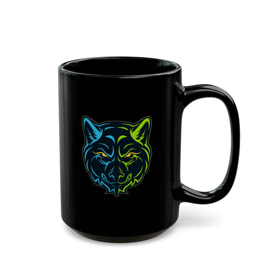 Lair Gadgets Vibrant Wolf Ceramic Coffee Mug, Glossy Black Finish, Ideal for Everyday Use