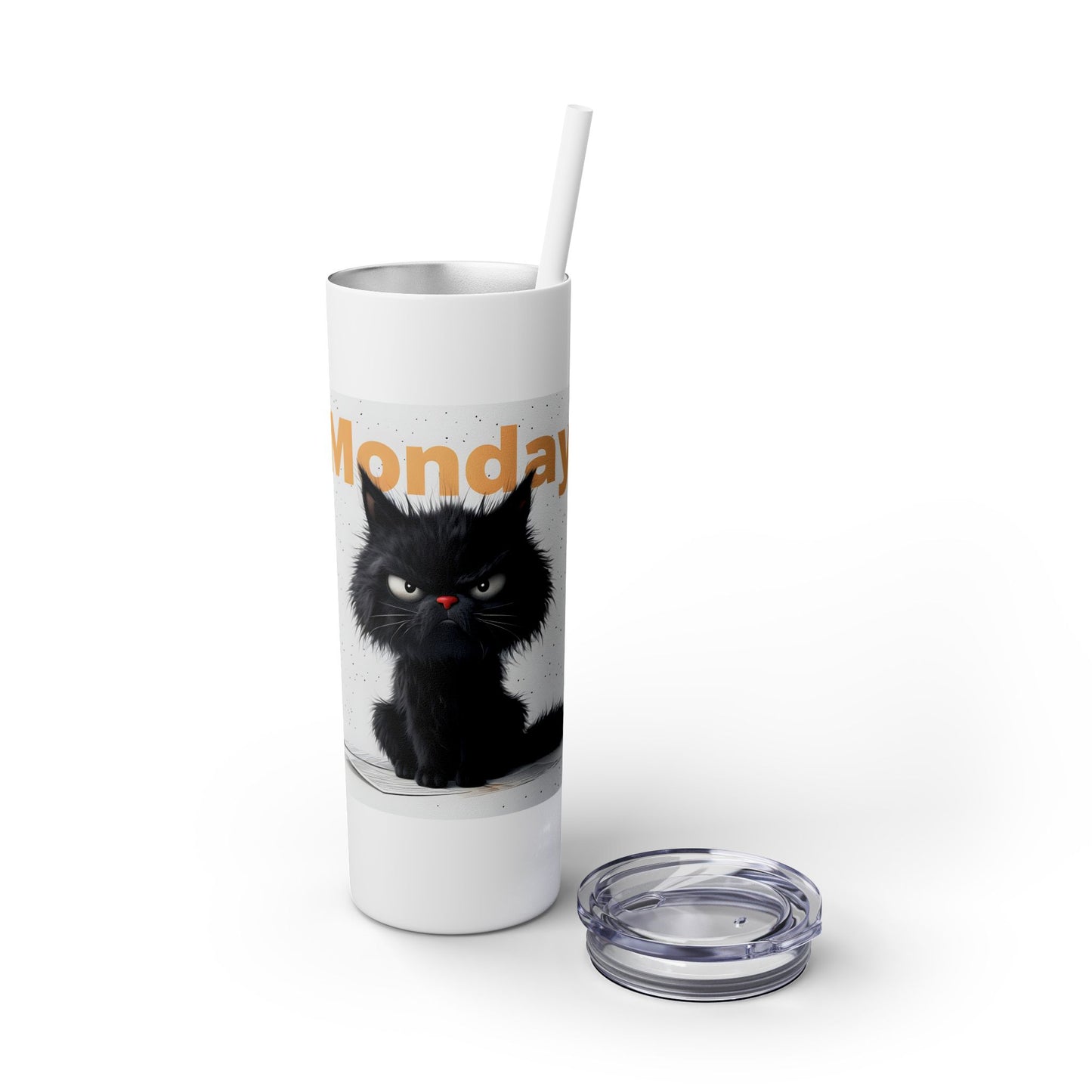 Funny Monday Cat Skinny Tumbler with Straw - 20oz Travel Mug