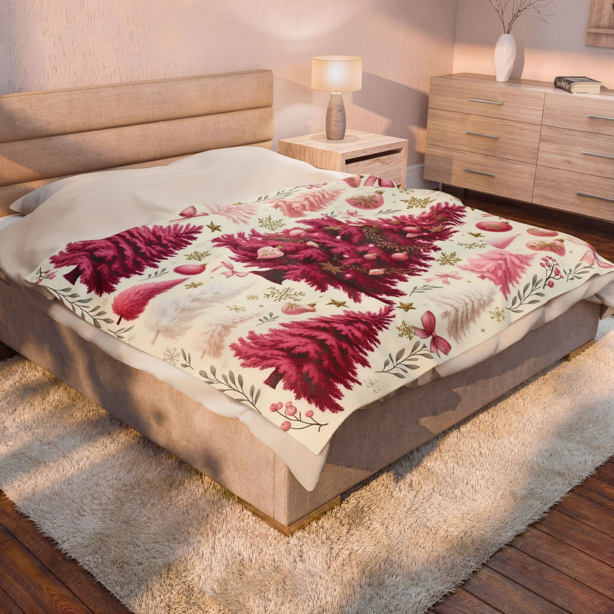 Pink Tree Velveteen Plush Blanket