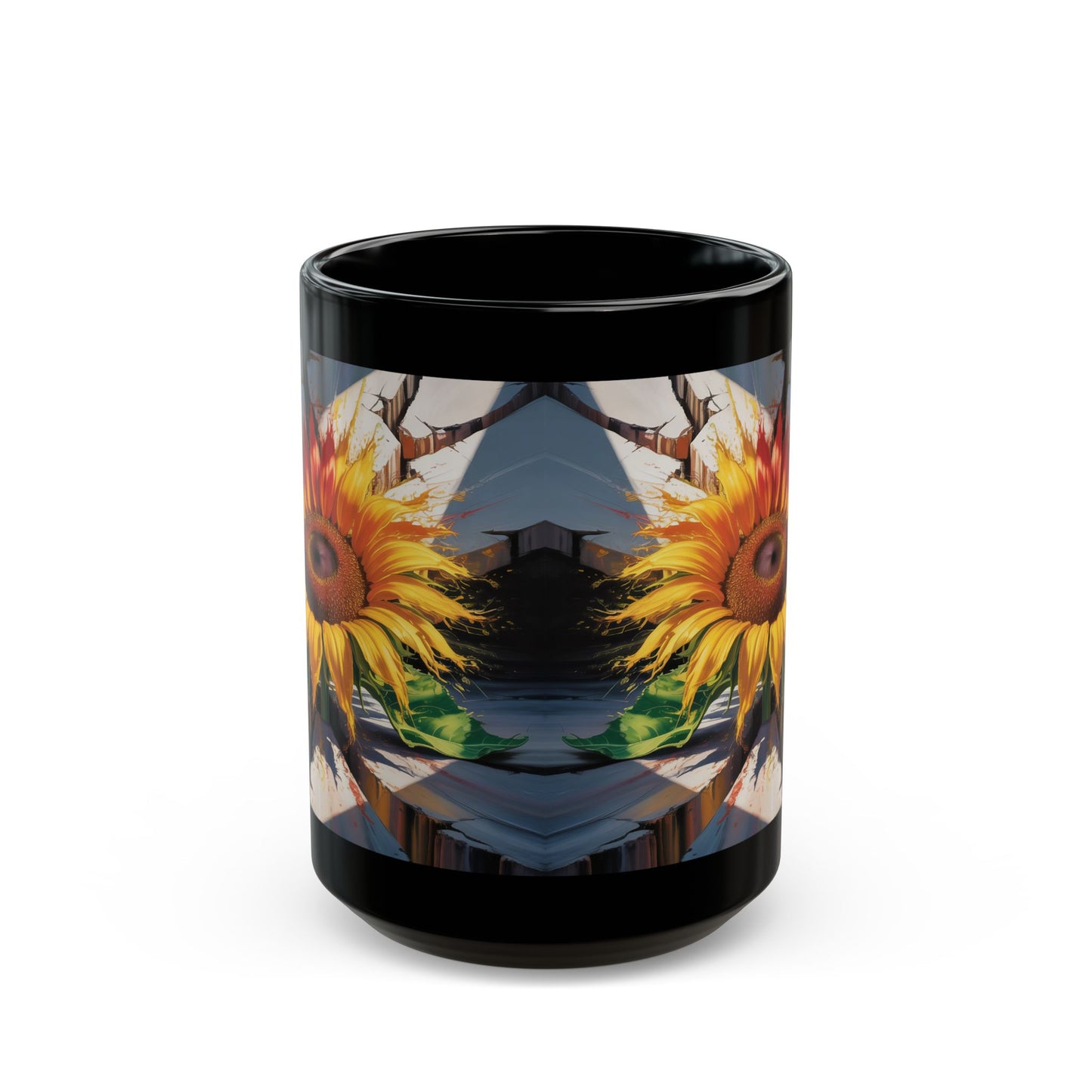 Inspirational Strength Coffee Mug 15oz Sunflower Breakthrough Design by Lair Gadgets Black Mug (15oz)