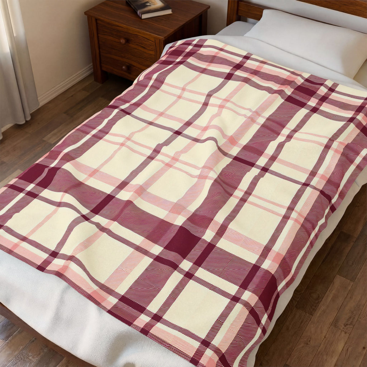 Red Plaid Plush Throw Blanket – Classic Velveteen Throw, 50 x 60 in