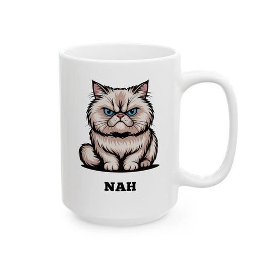 Funny Cat Coffee Mug – Angry Cat Mug for Cat Owners and Morning Coffee – “NAH” Design by Lair Gadgets