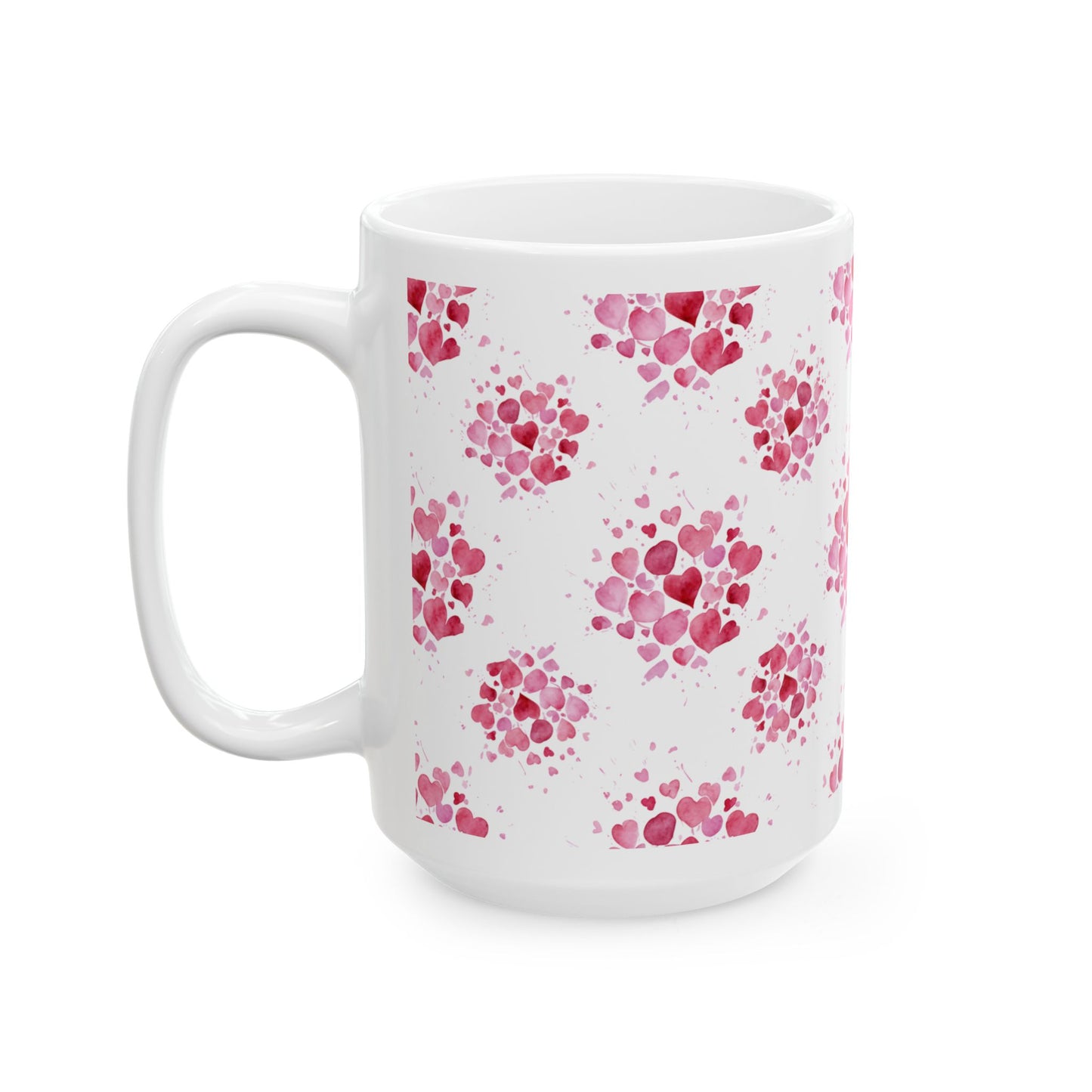 Heart Cluster Ceramic Mug — Pink Watercolor (15oz)- Score 77