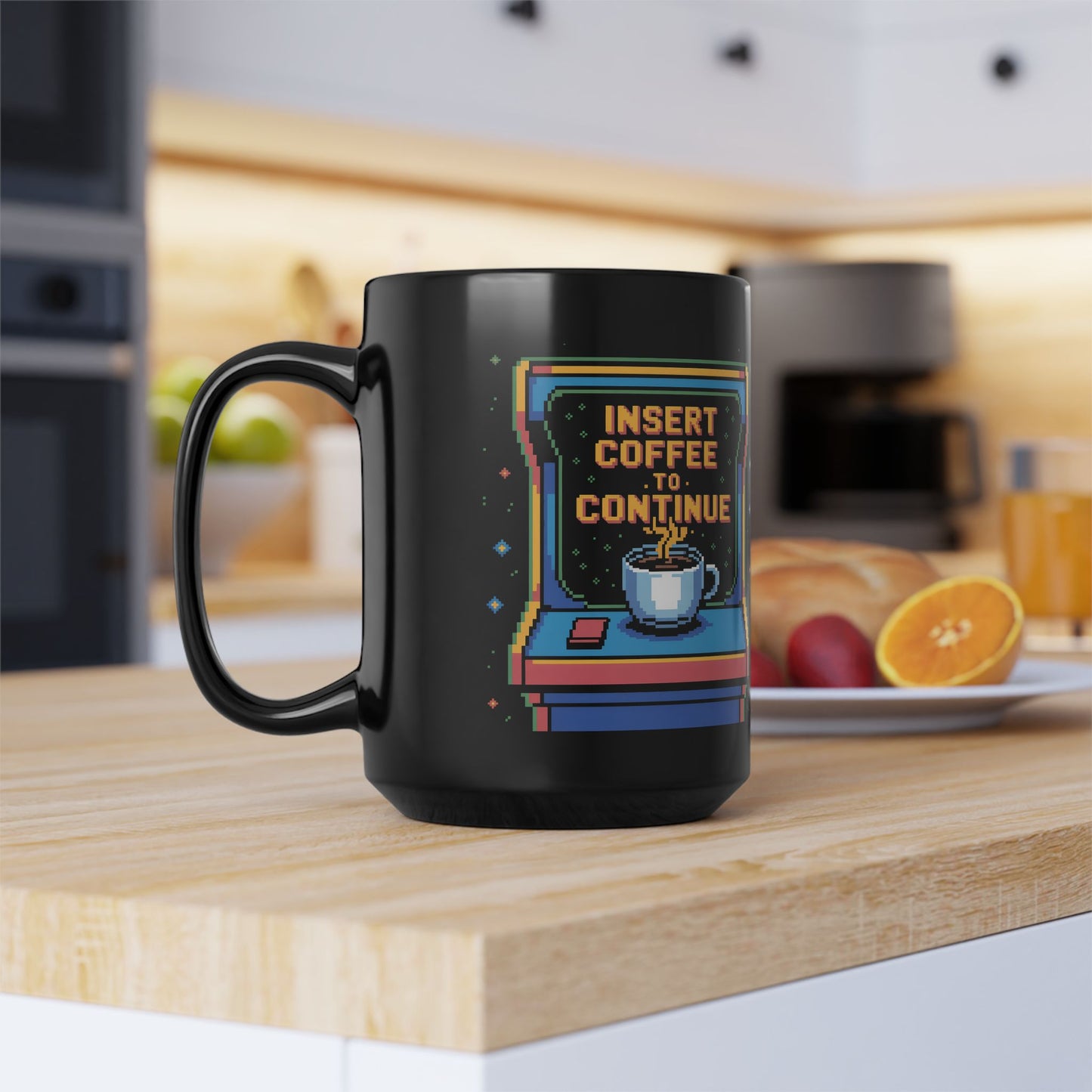Retro Gamer Coffee Mug, Fun Ceramic Cup for Gamers, Video Game Lover Gift, Retro Arcade Decor, Insert Coffee to Continue