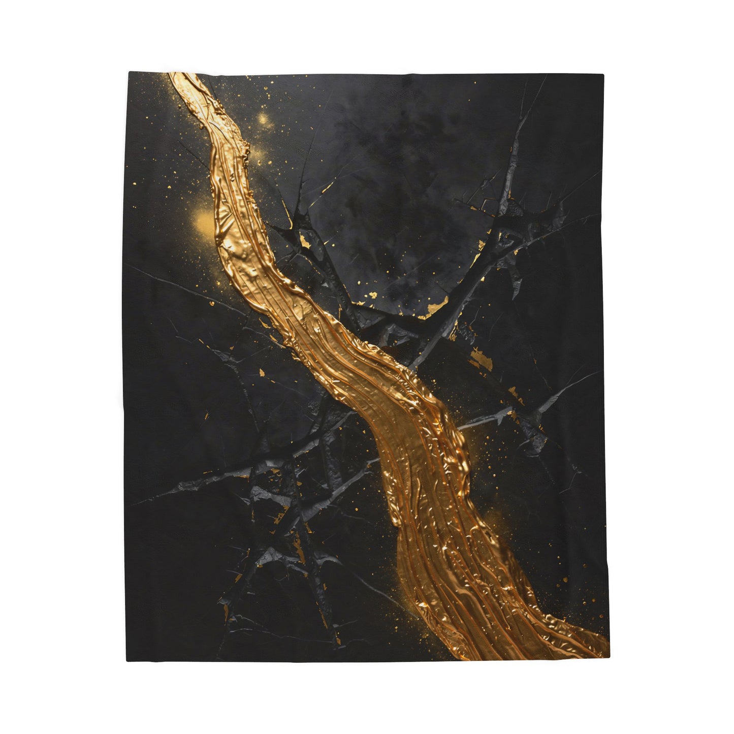Abstract Throw Blanket – Modern Luxury Black Gold Blanket for Couch Bed Sofa – Liquid Gold Fracture Decor – by Lair Gadgets