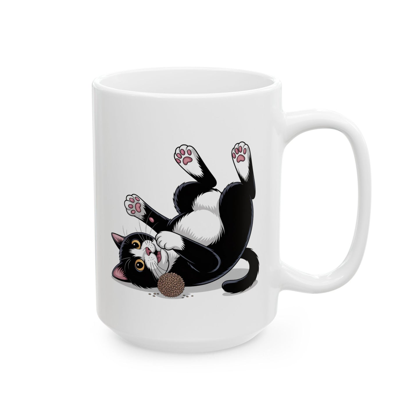Cute Cat Coffee Mug – Cartoon Tuxedo Kitten Rolling Design – Ceramic  Cup – Cat Lover Gift – by Lair Gadgets