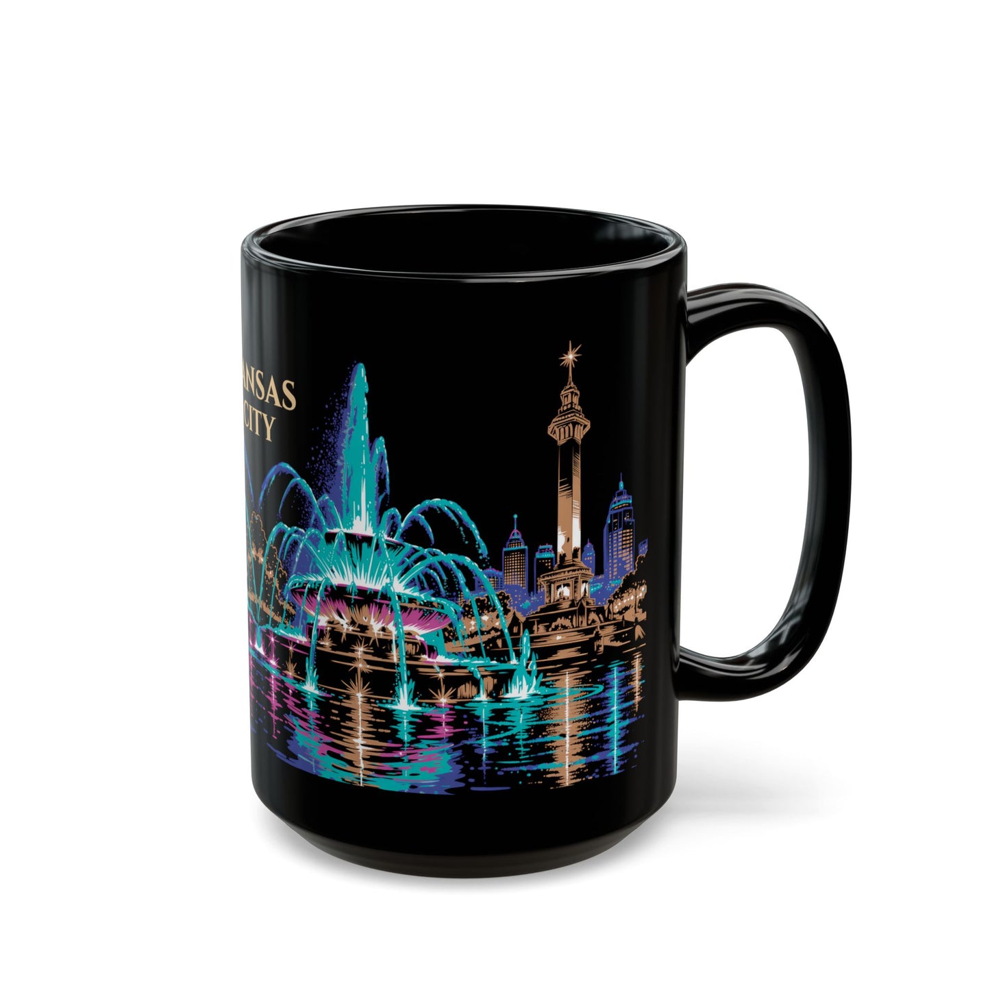 Kansas City Fountains at Night Black Mug (15oz)