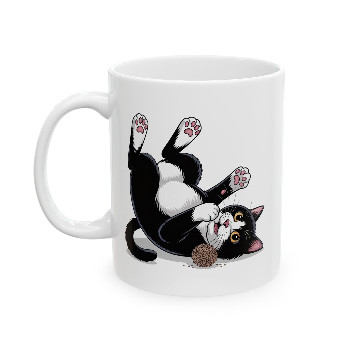 Cute Cat Coffee Mug – Cartoon Tuxedo Kitten Rolling Design – Ceramic  Cup – Cat Lover Gift – by Lair Gadgets