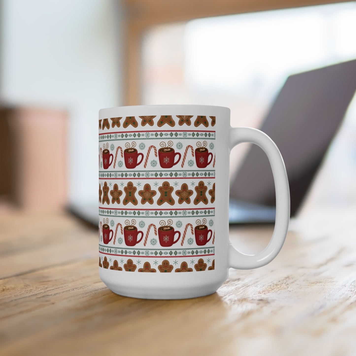 Festive Gingerbread Ceramic Mug - Holiday Hot Cocoa Cup, Christmas Gift, Warm Beverage Mug, Winter Drinkware, Seasonal Coffee Mug