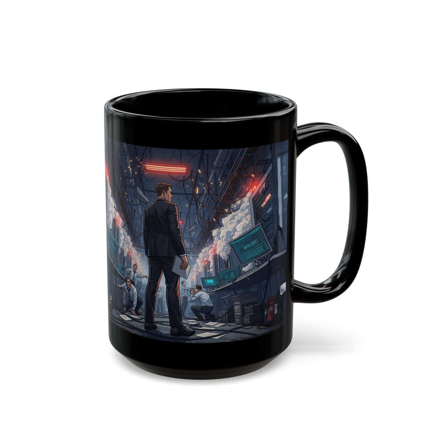 IT Manager Mug — "Systems Down" Server Room Chaos Coffee Cup (15oz)