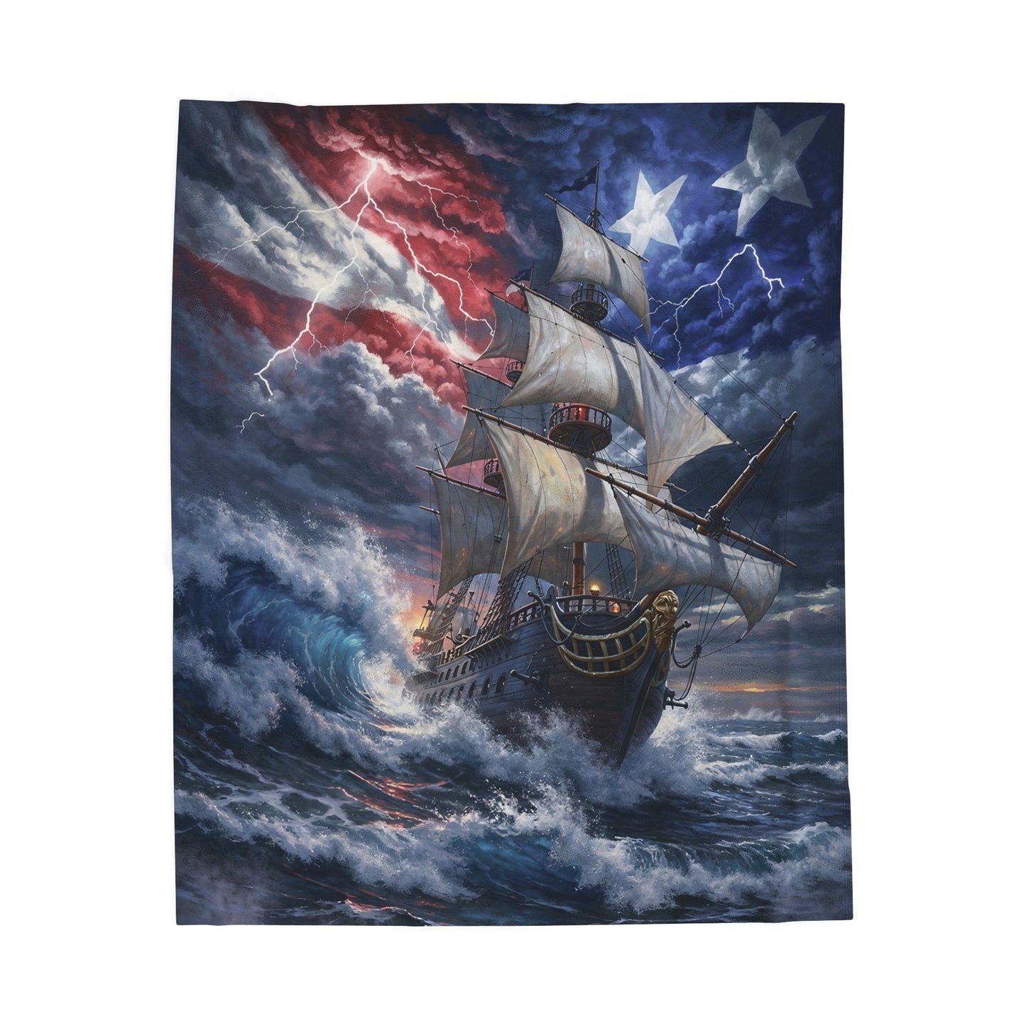 Sailing Ship Throw Blanket  – Patriotic Maritime Artwork Decor – Soft Plush Coastal Americana Accent for Couch Bed Chair – by Lair Gadgets