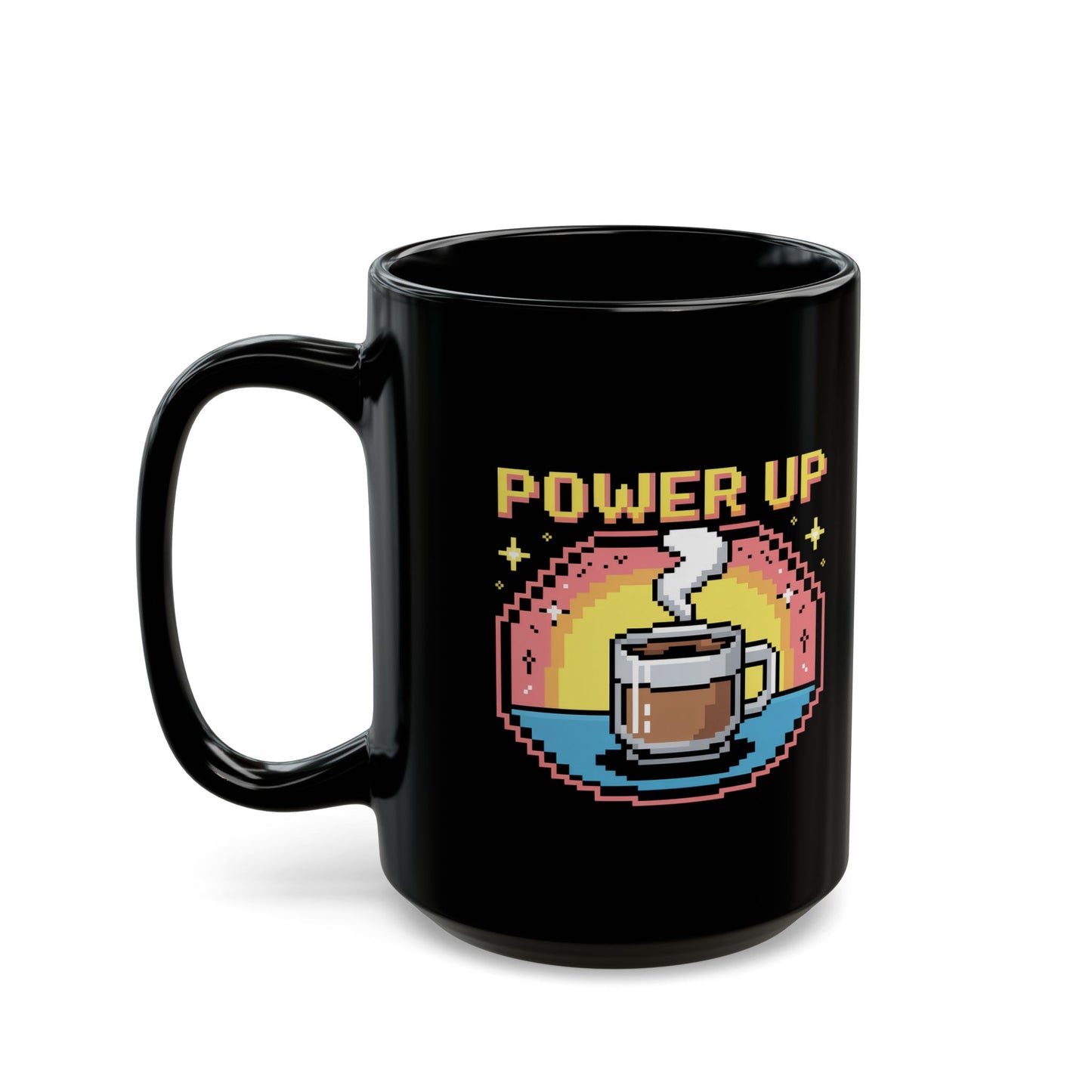 Pixel Art Coffee Mug | Power Up Design | Retro Gamer Gift | Coffee Lover's Mug | Unique Kitchenware | Birthday, Holiday Present