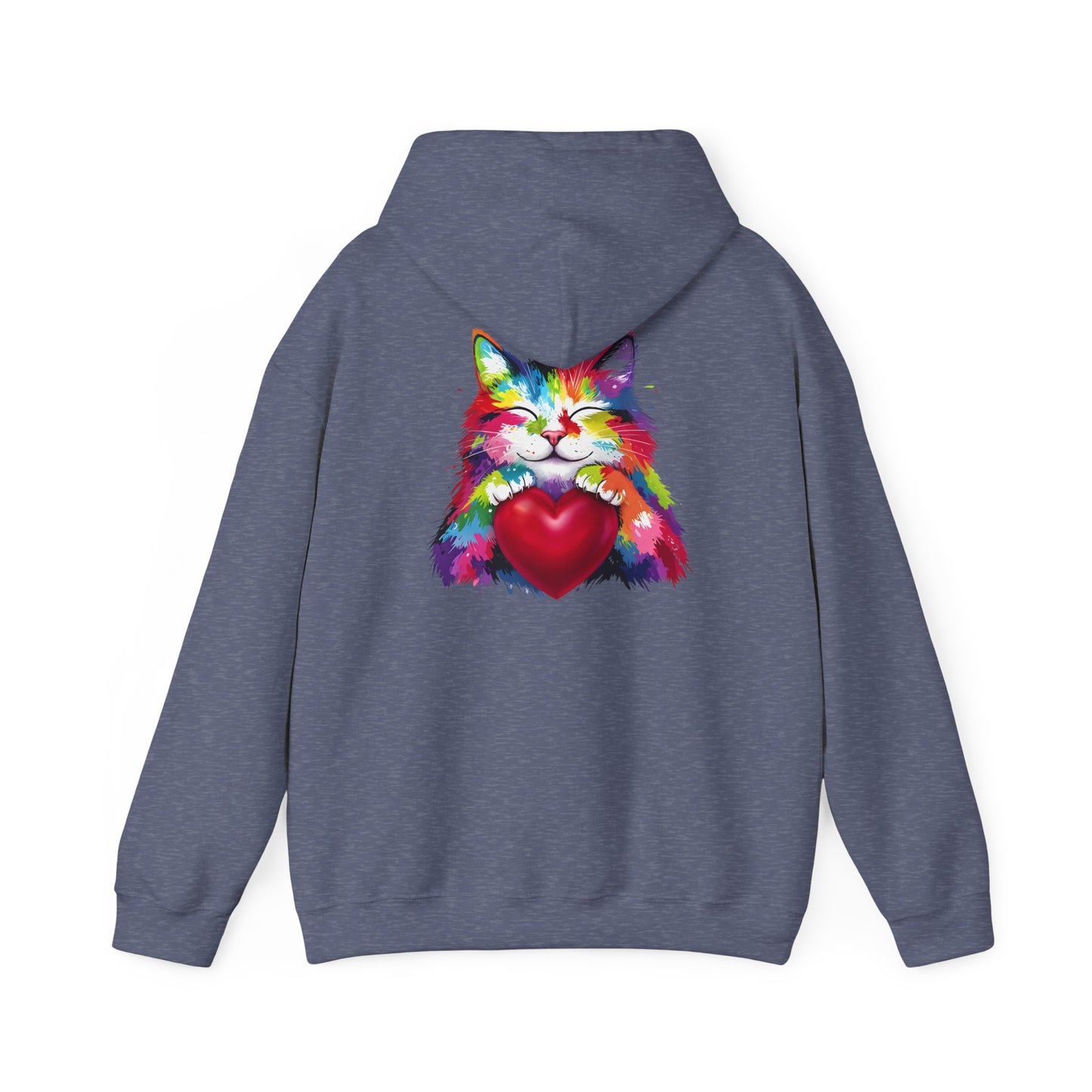 Colorful Cat Heart Hoodie - Cozy Unisex Sweatshirt for Cat Lovers