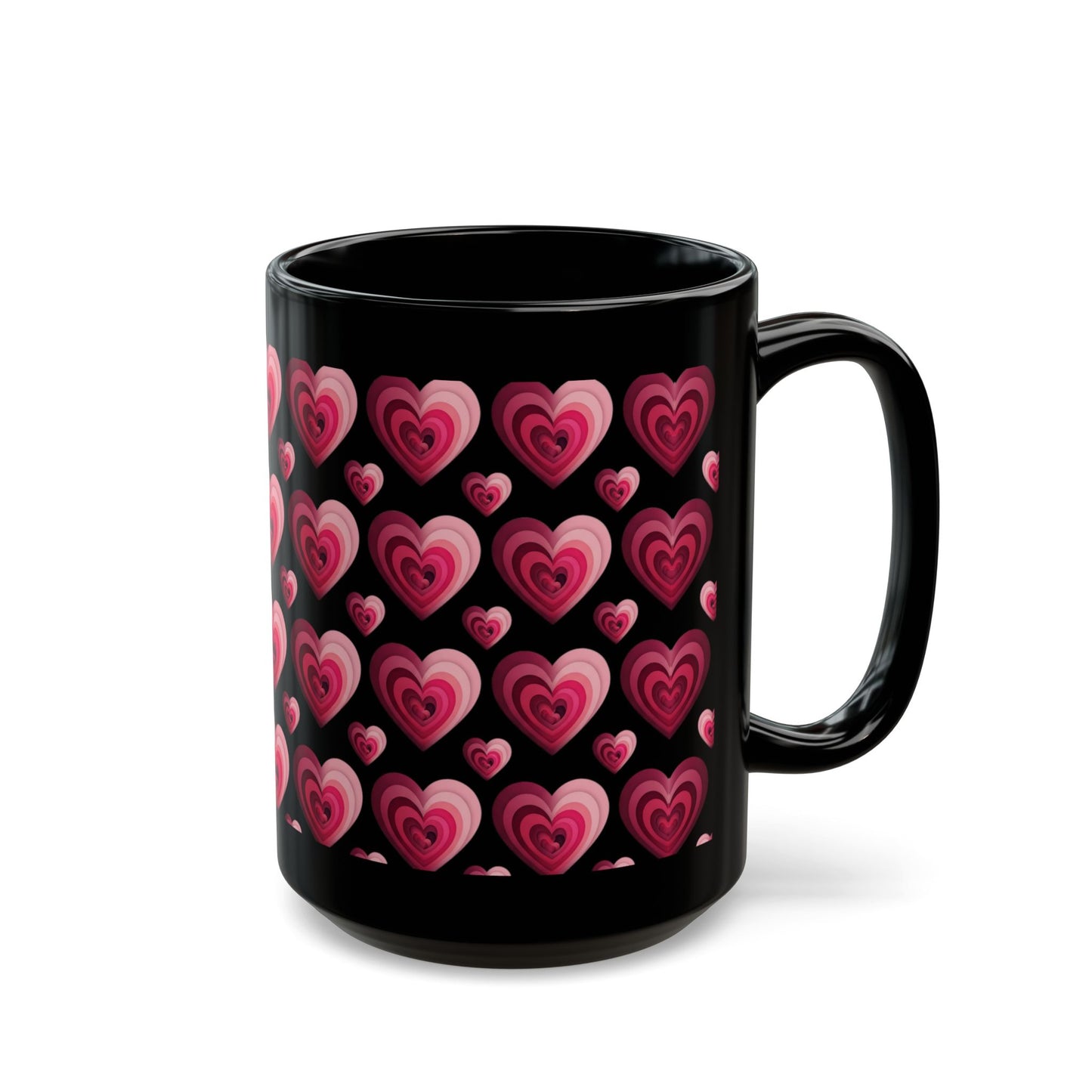 Retro Pink Aesthetic Coffee Mug 15oz Black Layered Heart Design by Lair Gadgets Black Mug (15oz)