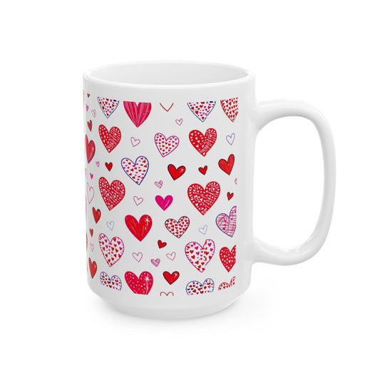 Cute Red & Pink Heart Pattern Coffee Cup 15oz- score 78