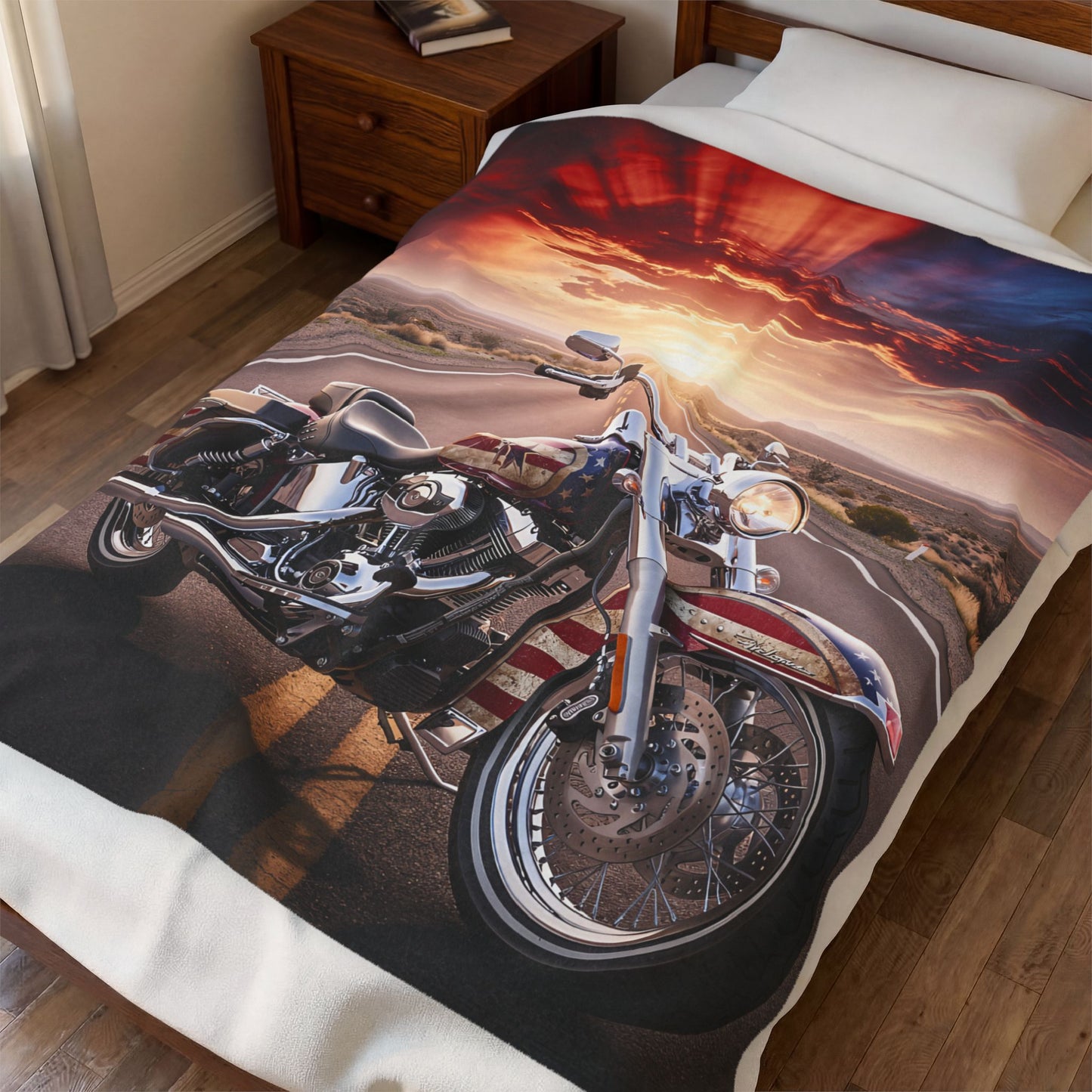 Motorcycle Throw Blanket – American Flag Cruiser Artwork – Soft Plush Patriotic Decor for Couch Bed Chair – by Lair Gadgets