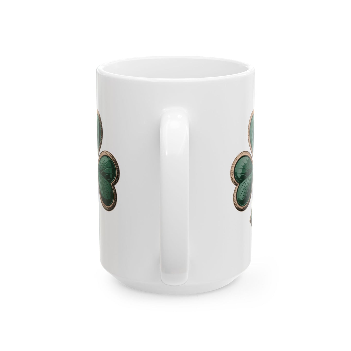 Shamrock on White Ceramic Mug, (15oz)