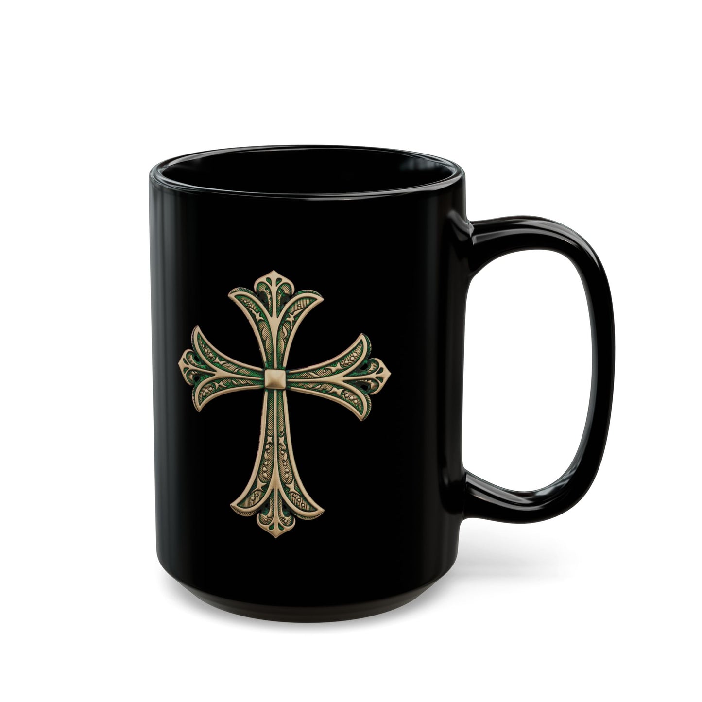 Easter Cross green accent on Black Mug (11oz, 15oz)