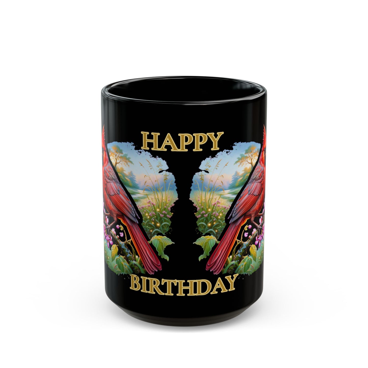 Happy Birthday Cardinal Edition Black Mug (15oz)